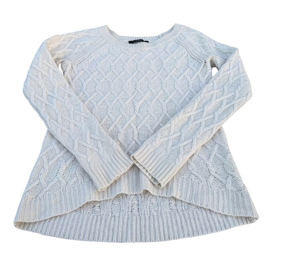 Tahari Pure Luxe Wool Cashmere Cable Knit Sweater - Cream - Size Small